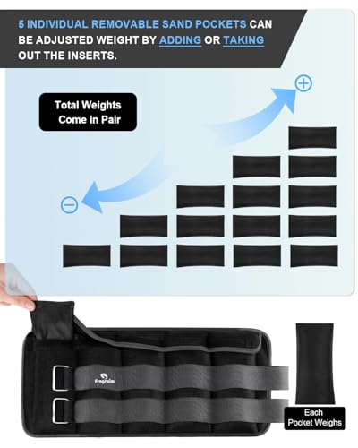 Adjustable Ankle Weights with Removable Weights - Black, 20 lbs Pair