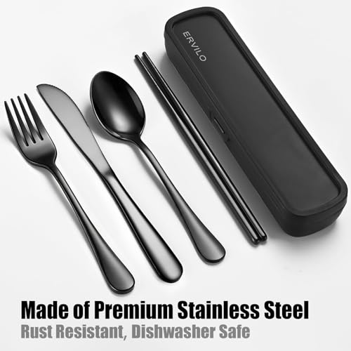 Stainless Steel Travel Utensil Set with Case - Black