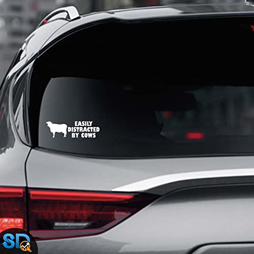 Easily Distracted by Cows Vinyl Decal - 9 Inch White