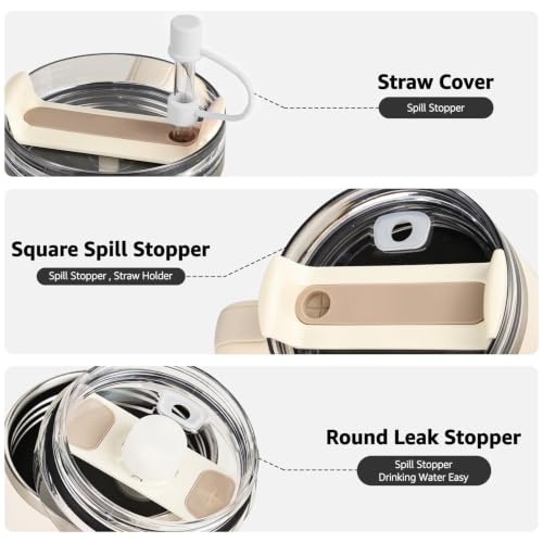 Straw Toppers for Stanley Cup 2.0 - 2 Pack with Leak-proof Plugs, White