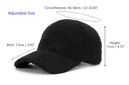 Faux Shearling Baseball Cap - Unisex Winter Hat, One Size Black