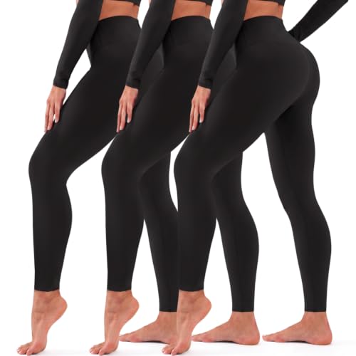 Hmuuo 3 Pack High Waist Tummy Control Yoga Leggings for Women - Large-X-Large, Black