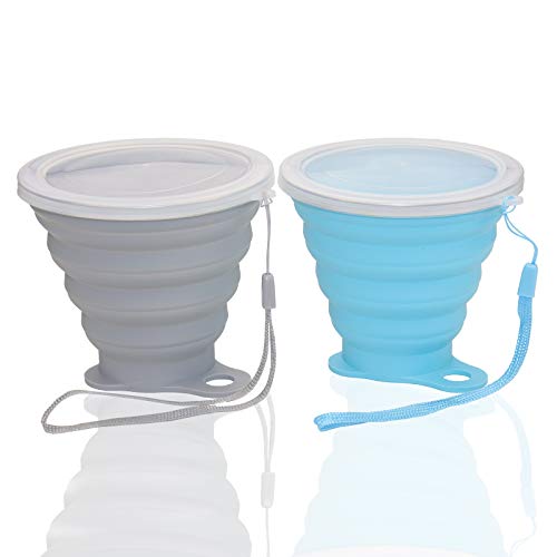 Silicone Collapsible Camping Cups with Lids - 270ml, 2 Pack