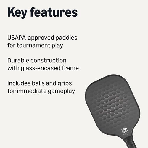 Pickleball Paddle Set - 2 USAPA Approved Black Carbon Fiber Paddles with 4 Balls & Carry Bag