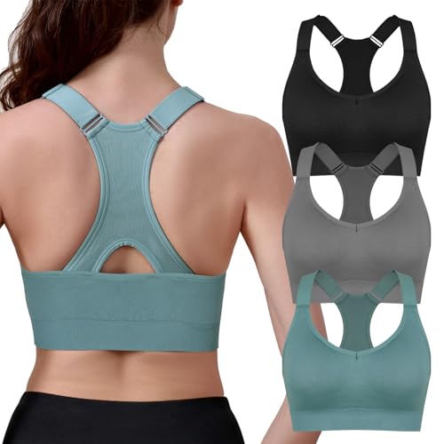 Double Couple Women's Adjustable Medium Impact Racerback Sports Bra - Large, Black Blue Grey