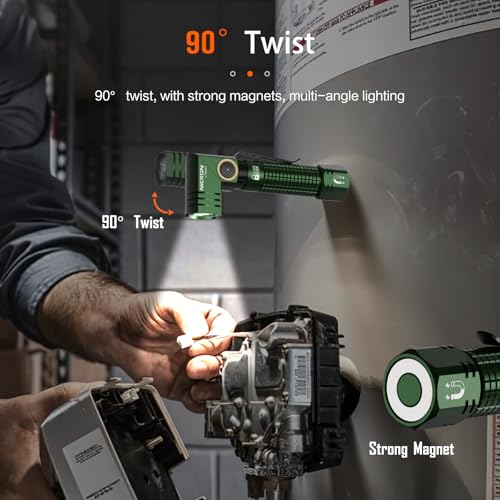 NICRON L74 Mini Flashlight 400 Lumens 90 Degree IP65 Waterproof with Magnet EDC Small Tactical Flashlight Rechargeable Pocket Light 6 Modes Best high lumens for Camping, Outdoor (Green)