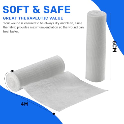 12 Pack Cotton Gauze Bandage Rolls for Wound Dressing & Support - 6cm x 4m