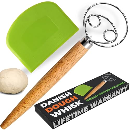 Danish Dough Whisk with Dough Scraper – Sourdough Mixing Tool