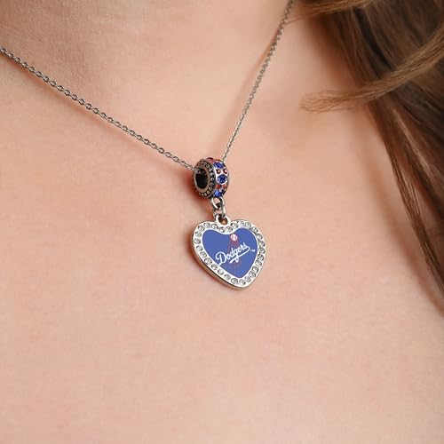 Dodgers Heart Shaped Rhinestone Charm Pendant for Bracelets