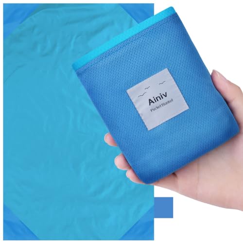Ainiv Mini Pocket Waterproof Beach & Picnic Blanket 55.1 x 70.8 Inches for 3-5 People, Blue
