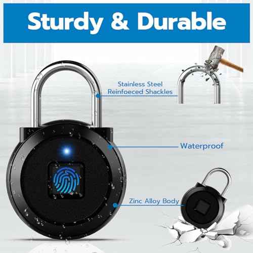Eseesmart Fingerprint Padlock, Locker Bluetooth, Mobile APP, Smart Padlock with Keyless Biometric, Water Resistant, Suitable for Gym, School, Luggage Bags, Locker and Storage