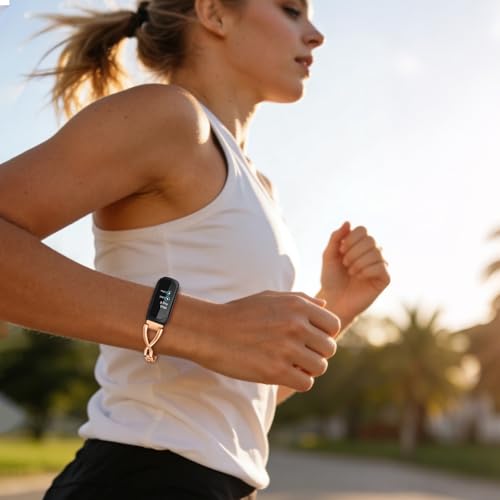 Dhwazz Rose Gold Stainless Steel Watch Band for Fitbit Inspire 2 & 3 Women