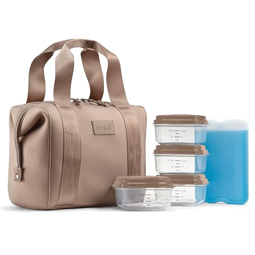 Fit & Fresh Remi Neoprene Lunch Bag for Women - Taupe, Includes Ice Pack & Containers