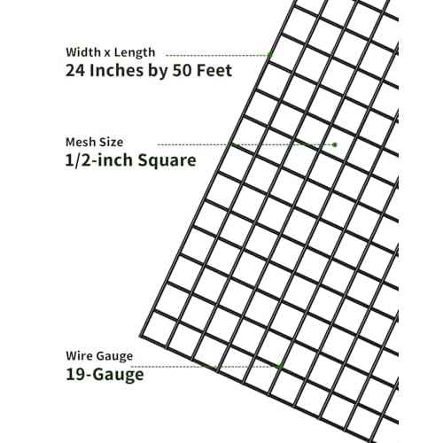 Hardware Cloth 1/2 inch, Chicken Wire Mesh Roll, 24'' x 50' 19 Gauge - Black Vinyl Coated Wire Fence Roll, Welded Wire Fencing, Mesh & Wire Cloth, Garden Fence