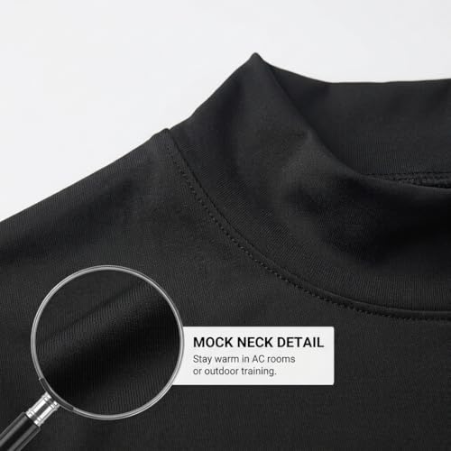 Men Short Sleeve Mock Neck T-Shirt Black Medium - Stretchy Sports Tee