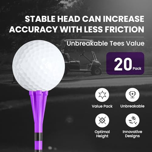 Golf Tees - Unbreakable 3 1/4 Inch Plastic Tees - Purple, 20 Pack