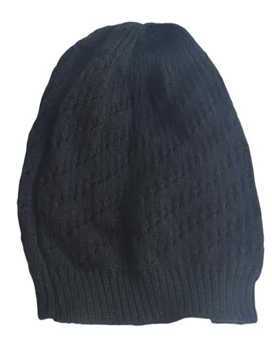 Lightweight Crochet Beanie Hat for Women - Black, Medium