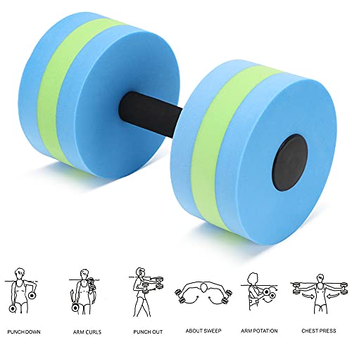 Aquatic Dumbbells - 2 Pcs EVA Foam Resistance Barbells for Water Exercise - Blue-Green
