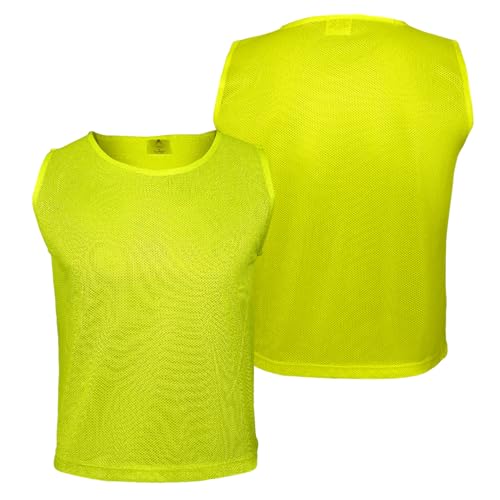 Kids Youth Breathable Mesh Soccer Pinnies & Vests - Red & Neon Yellow, Ages 5-10, 18 Pack