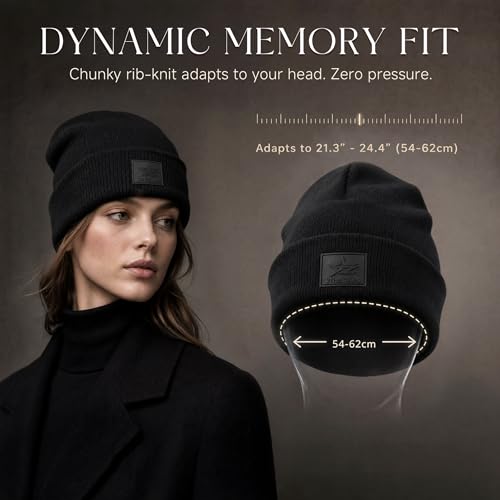 2THESTARS Winter Beanie for Men & Women – Black Heavyweight Knit Cuffed Hat