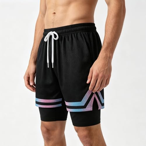 Men's 2 in 1 Athletic Running Shorts - Breathable Compression - Black, 3X-Large