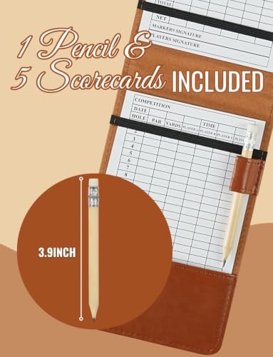 Personalized Golf Scorecard Holder with Pencil & Scorecards - Brown