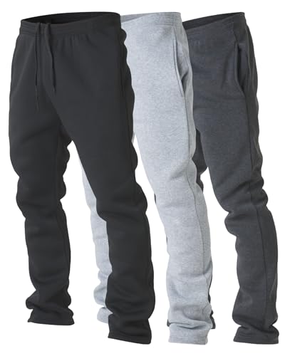Men's Wide Leg Fleece Sweatpants 3 Pack - Charcoal, Heather Grey, Black | Ultra Performance