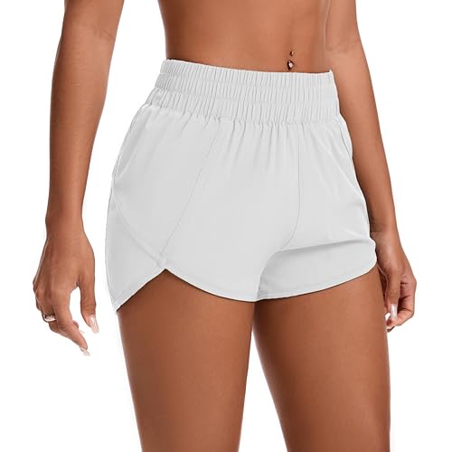 Women's High Waisted Running Shorts - Quick Dry Athletic Workout Shorts - Small White