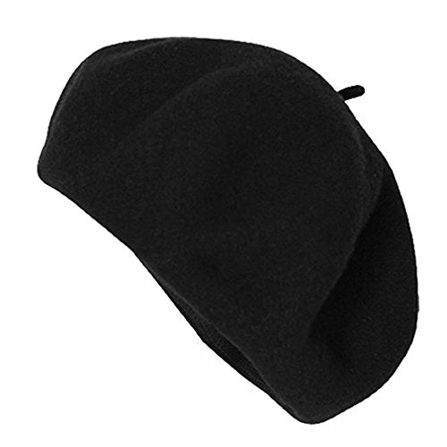 Wool French Beret Hat for Women & Men - Black Color