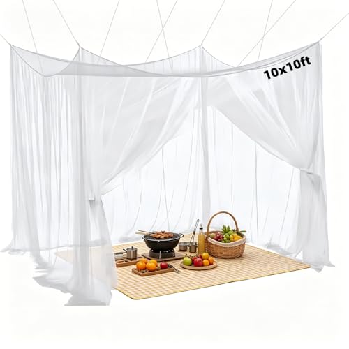 10x10 FT Outdoor Mosquito Netting for Camping Patio Garden - White