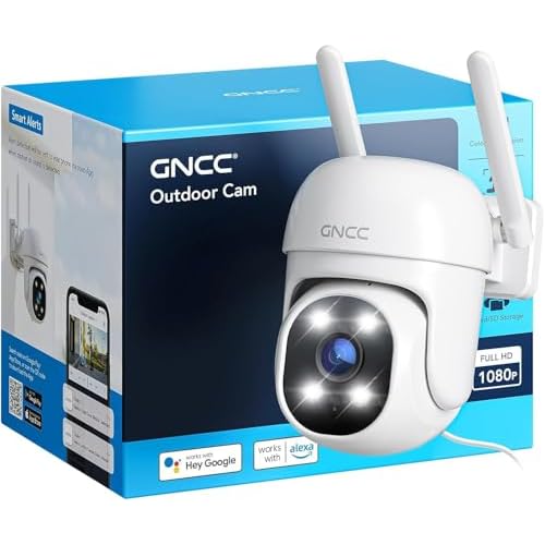 GNCC GK2 Outdoor Security Camera 1080P Home Surveillance with AI Motion Detection, 2.4G WiFi, 355¡Æ Pan-Tilt, Color Night Vision, Spotlight, Two-Way Audio, IP65 Waterproof, Cloud & SD Card Storage