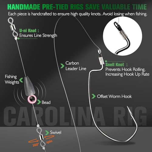 Dovesun 3/0 Size Pre-tied Carolina Rig Kit for Bass & Catfish Fishing 10PCS