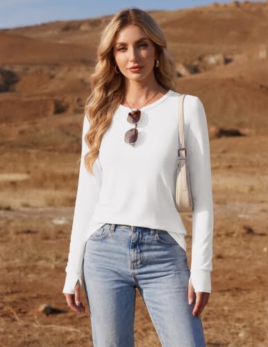 Long Sleeve Thermal Shirt with Thumb Holes - Medium White