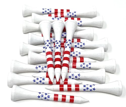2 1/8” Wooden Golf Tees - USA Stars & Stripes Design - 80 Count