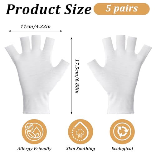 Cotton Gloves for Women - 5 Pairs Fingerless White