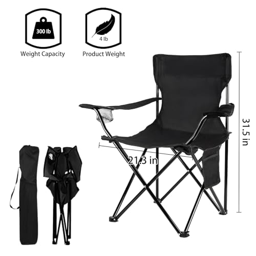 Damei Century Black Folding Camping Chair 4-Pack Portable Outdoor Seating
