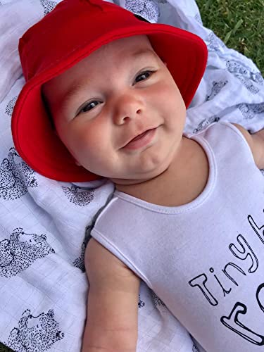 Toddler Sun Bucket Hat - Anti-UV Cotton Wide Brim, 1-3T Red
