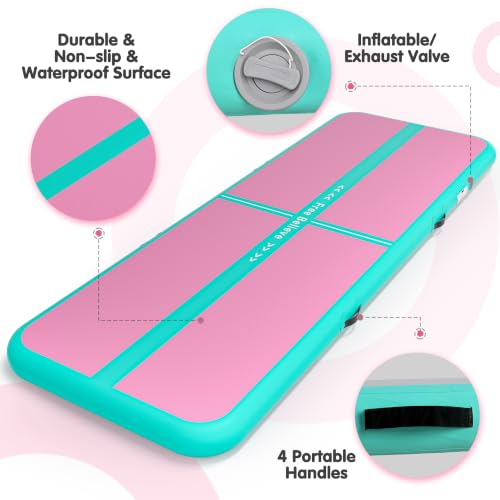 Inflatable Gymnastics Air Mat - 10ft Green Pink - 4" Thick Tumble Track