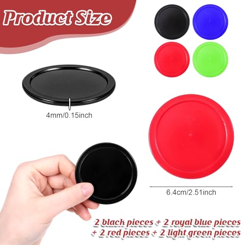 Air Hockey Pucks Set - 8 Durable 2.5 Inch Pucks in Black, Red, Green, Blue