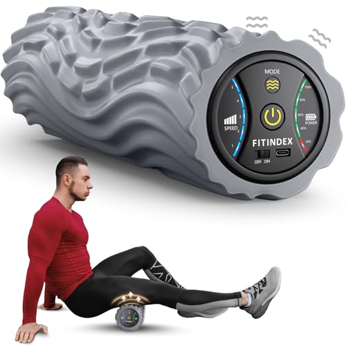 Vibrating Foam Roller - 5 Speed Rechargeable Massage Roller - Gray