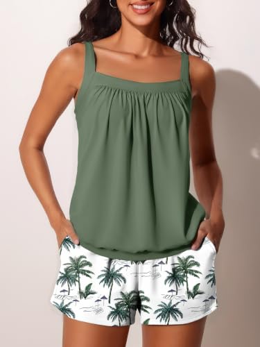 Summer Mae Women's Tankini Swimsuit with Tummy Control - Green Shadow, Size 14