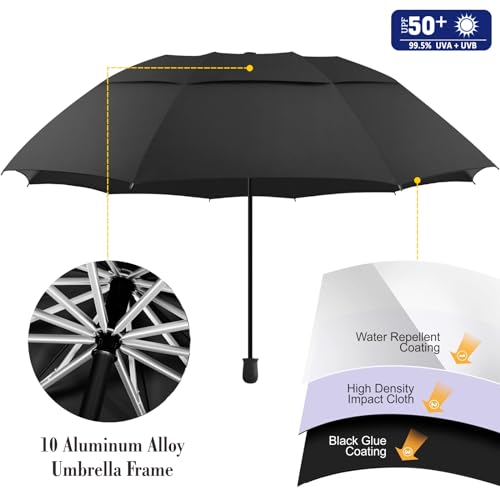 UPF 50+ Golf Umbrella with Adjustable Clamp - Black, 43.3"