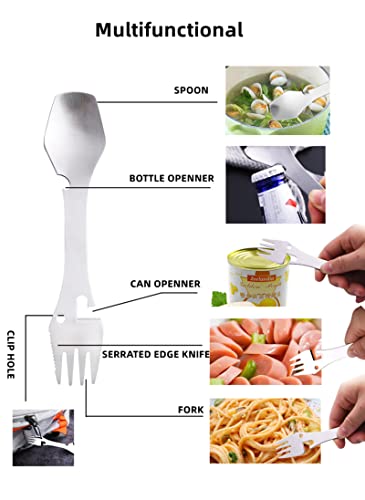 Multi-Function Stainless Steel Camping Spork Set - Black & Silver