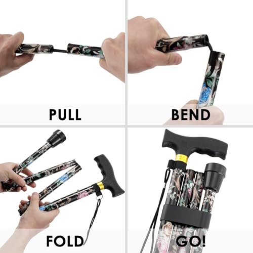 Lightweight Adjustable Folding Walking Cane - Black