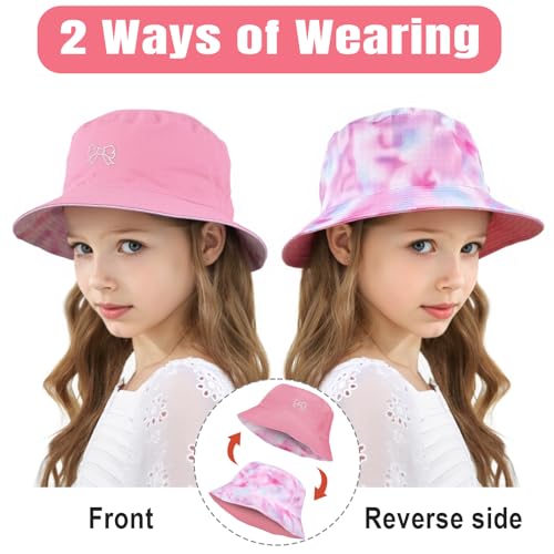 Kids Double-Sided Sun Protection Bucket Hat - Pink (4-7 Years)