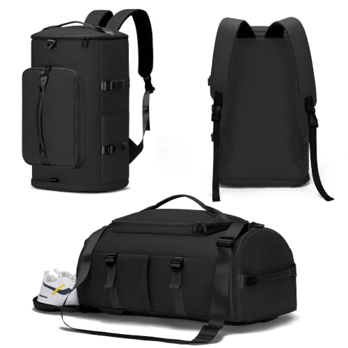 MIYCOO 42L Full Black Gym Bag with Shoes & Wet Pocket, Duffle & Backpack