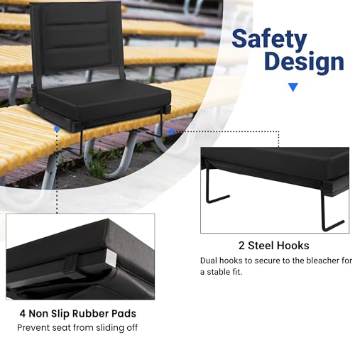 Portable Stadium Seat with Back Support & Cushion - Black