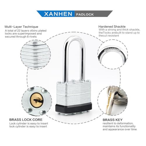 Keyed Alike Laminated Steel Padlocks with Long Shackle for Sheds, Fences & Lockers (12-Pack)