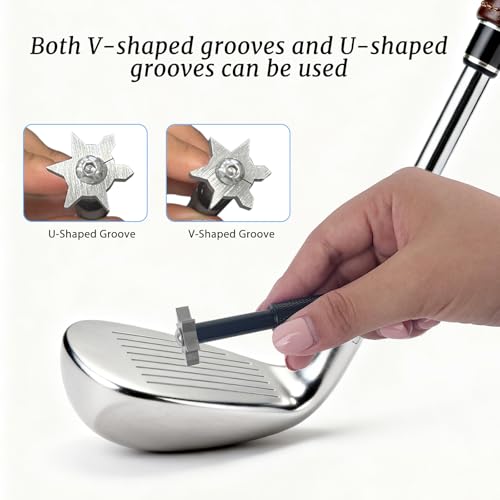 Golf Club Groove Sharpener Tool with 6 Heads & Storage Tube