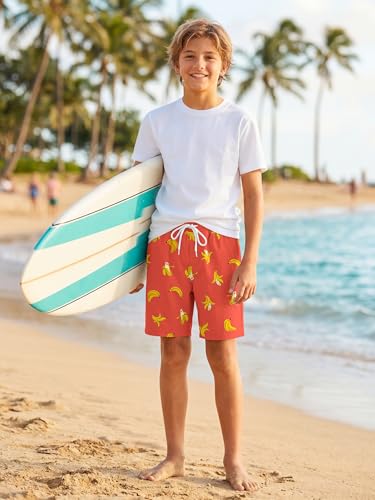 Boys Swim Trunks with Boxer Liner - UPF 50+ Quick Dry, 7-8 Years Pink Banana